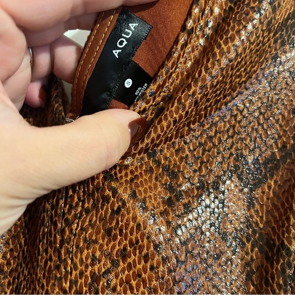 #144 AQUA BROWN SNAKESKIN BELTED SLEEVELESS DRESS SMALL - Picture 5 of 7